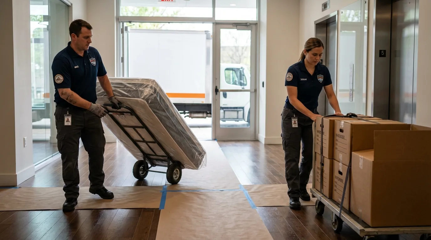 Professional apartment movers loading elevator in Grant Park, IL