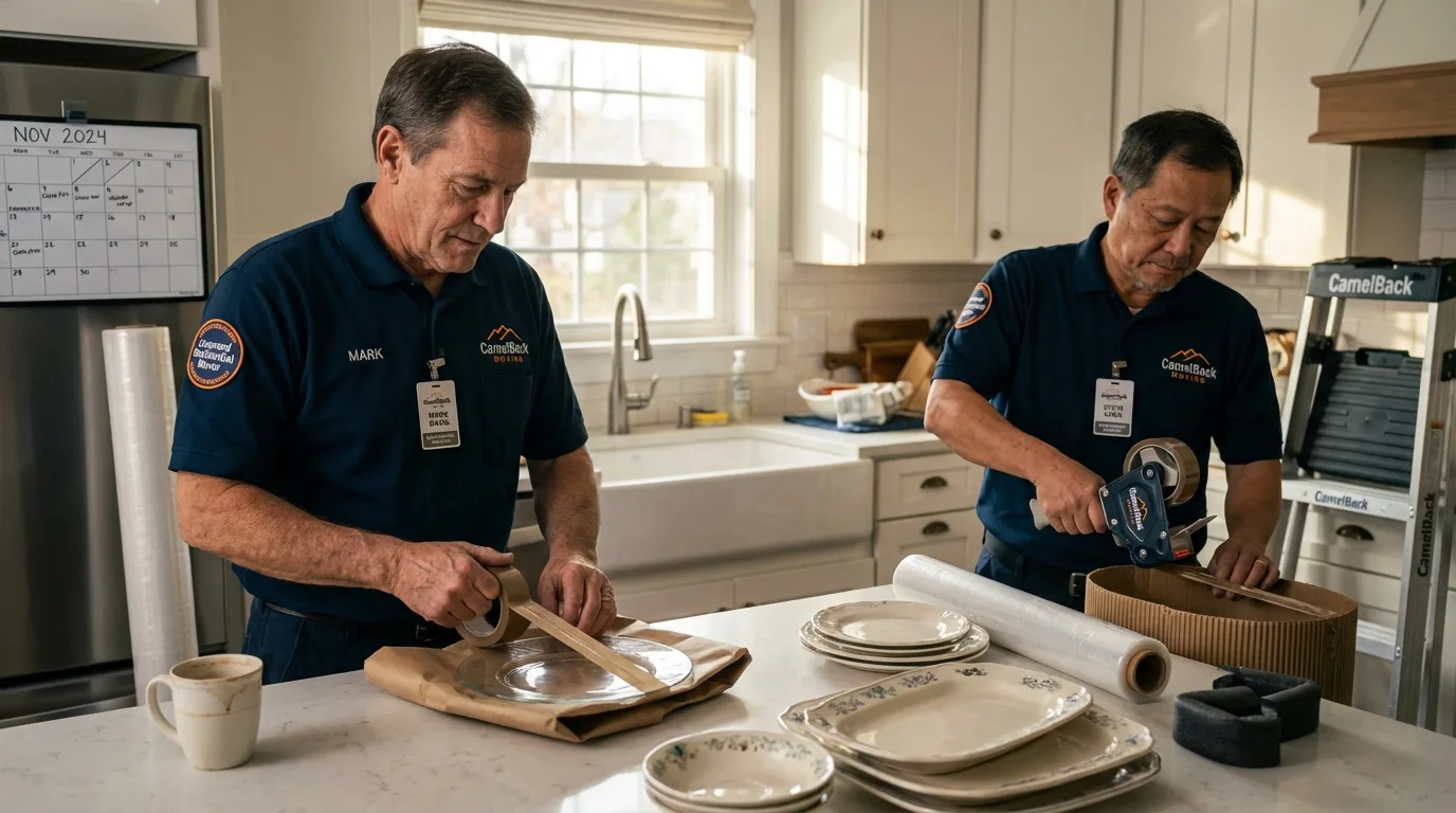 Professional crew packing kitchen dishware in Grant Park, IL